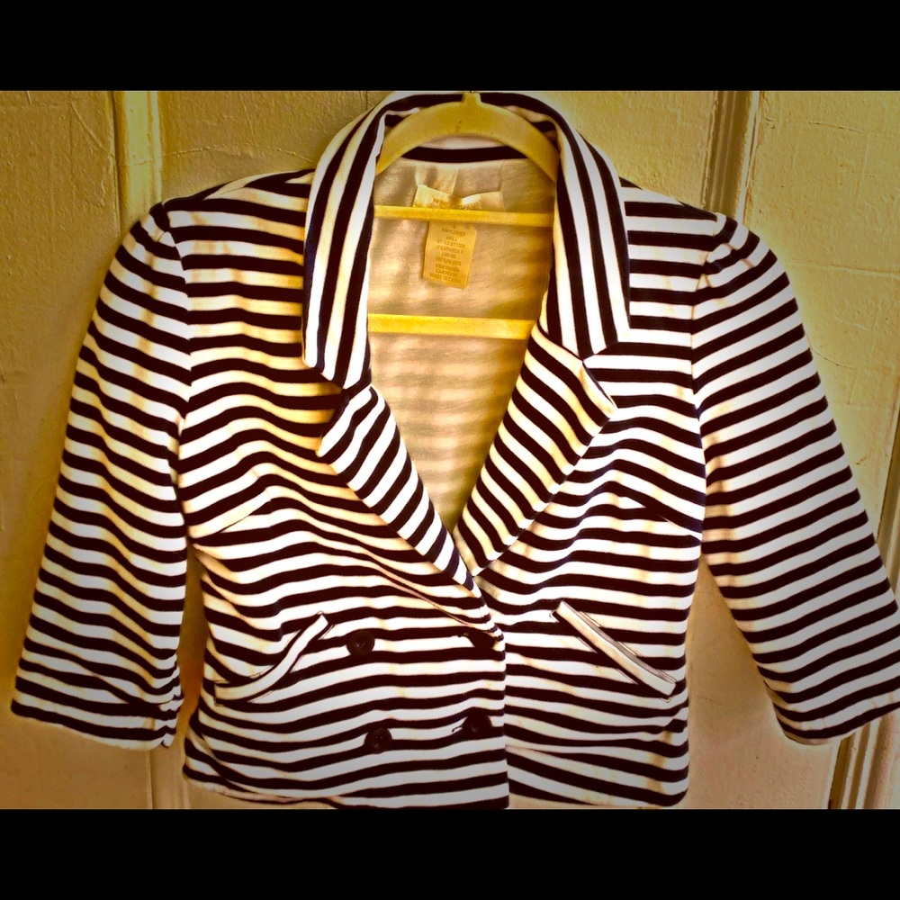 MM Couture Sailor Cropped Blue & White Double Breasted Jacket.  Size Small